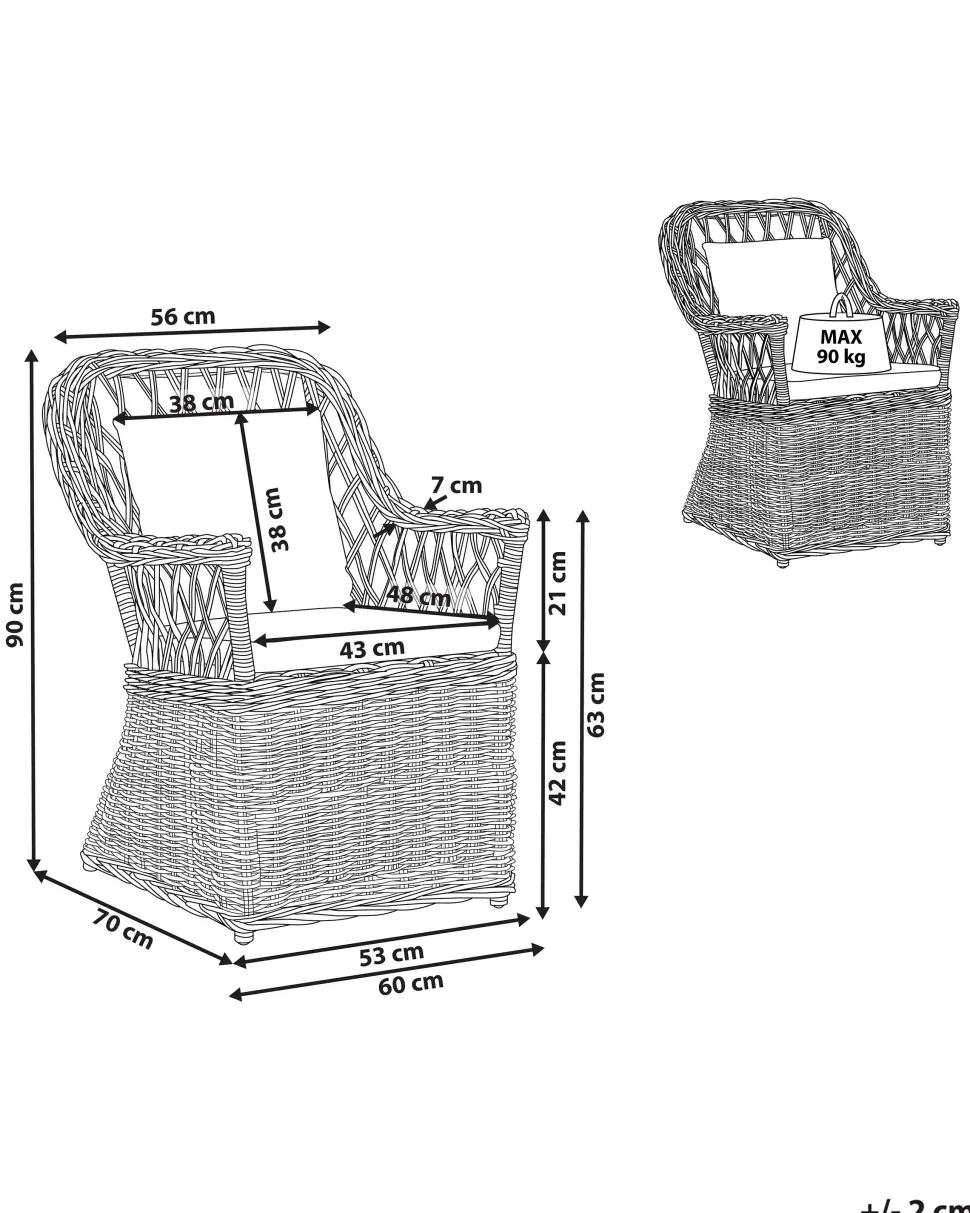 Gartensessel Rattan Naturlich 2Er Set Auflagen Cremeweis Maros