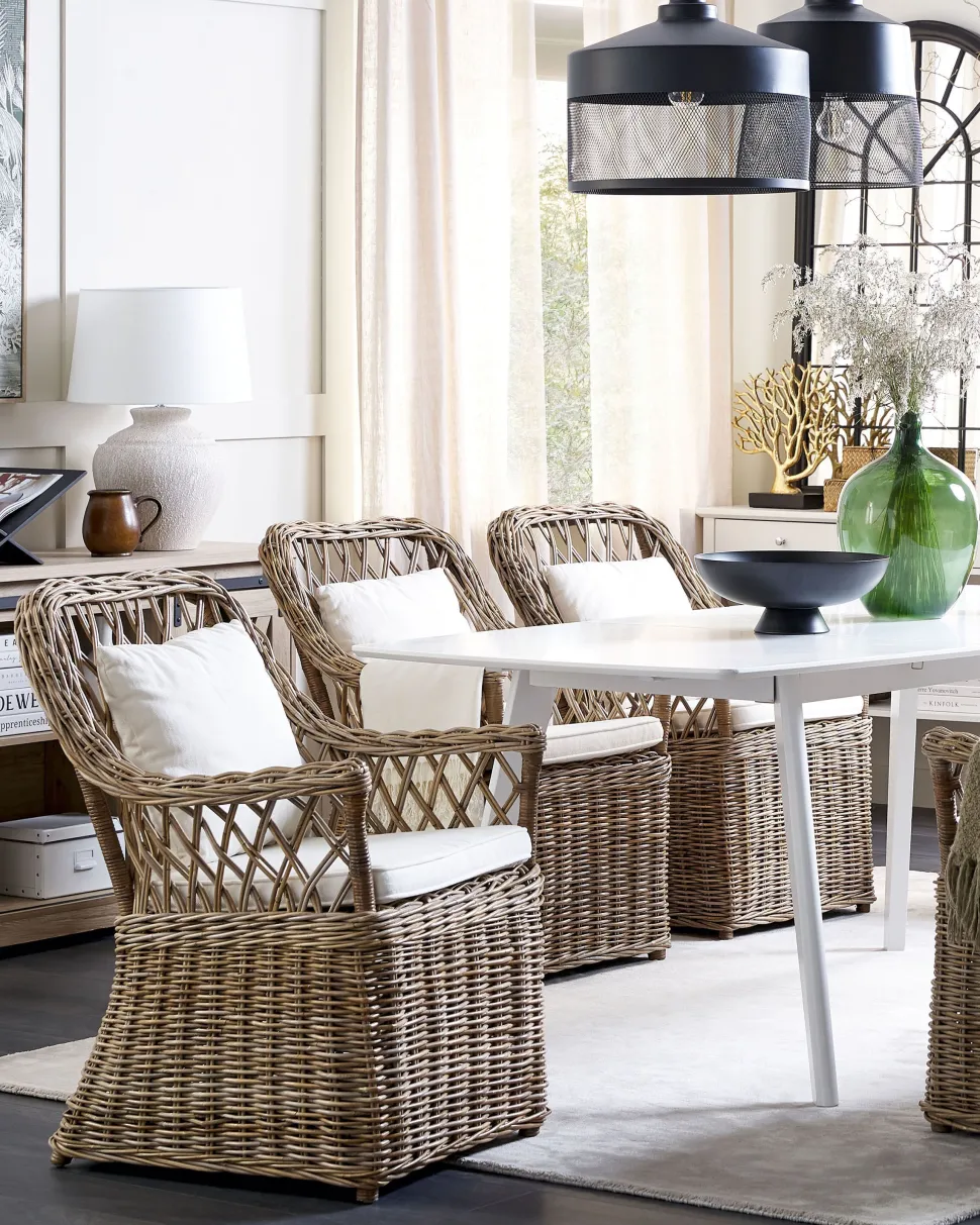 Gartensessel Rattan Naturlich 2Er Set Auflagen Cremeweis Maros