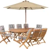 Gartenset Akazienholz Hellbraun 8-Sitzer Auflagen Dunkelblau-Beige Sonnenschirm Maui