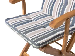 Gartenset Akazienholz Hellbraun 8-Sitzer Auflagen Dunkelblau-Beige Sonnenschirm Maui
