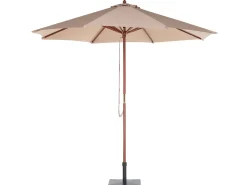 Gartenset Akazienholz Hellbraun 8-Sitzer Auflagen Dunkelblau-Beige Sonnenschirm Maui