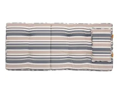 Gartenset Akazienholz Hellbraun 8-Sitzer Auflagen Dunkelblau-Beige Sonnenschirm Maui