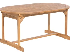 Gartenset Akazienholz Hellbraun 8-Sitzer Auflagen Dunkelblau-Beige Sonnenschirm Maui