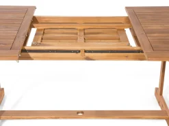 Gartenset Akazienholz Hellbraun 8-Sitzer Auflagen Dunkelblau-Beige Sonnenschirm Maui