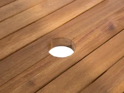 Gartenset Akazienholz Hellbraun 8-Sitzer Auflagen Dunkelblau-Beige Sonnenschirm Maui