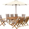 Gartenset Akazienholz Hellbraun 8-Sitzer Auflagen Grau-Beige Sonnenschirm Maui