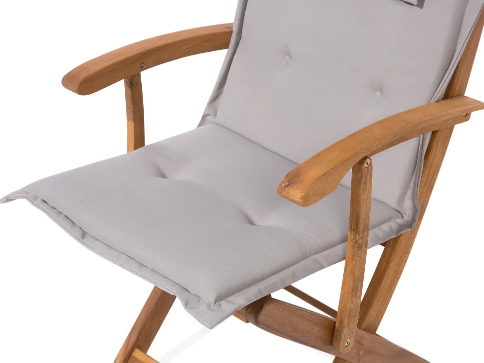 Gartenset Akazienholz Hellbraun 8-Sitzer Auflagen Grau-Beige Sonnenschirm Maui