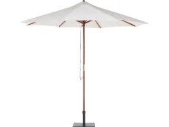 Gartenset Akazienholz Hellbraun 8-Sitzer Auflagen Grau-Beige Sonnenschirm Maui
