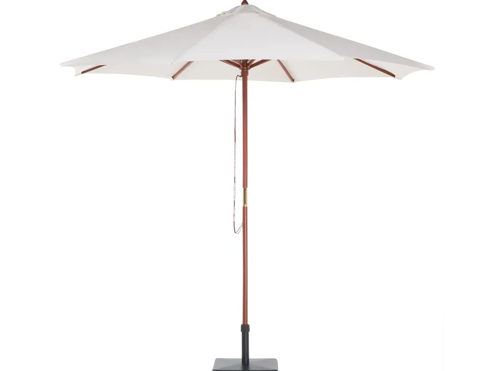 Gartenset Akazienholz Hellbraun 8-Sitzer Auflagen Grau-Beige Sonnenschirm Maui