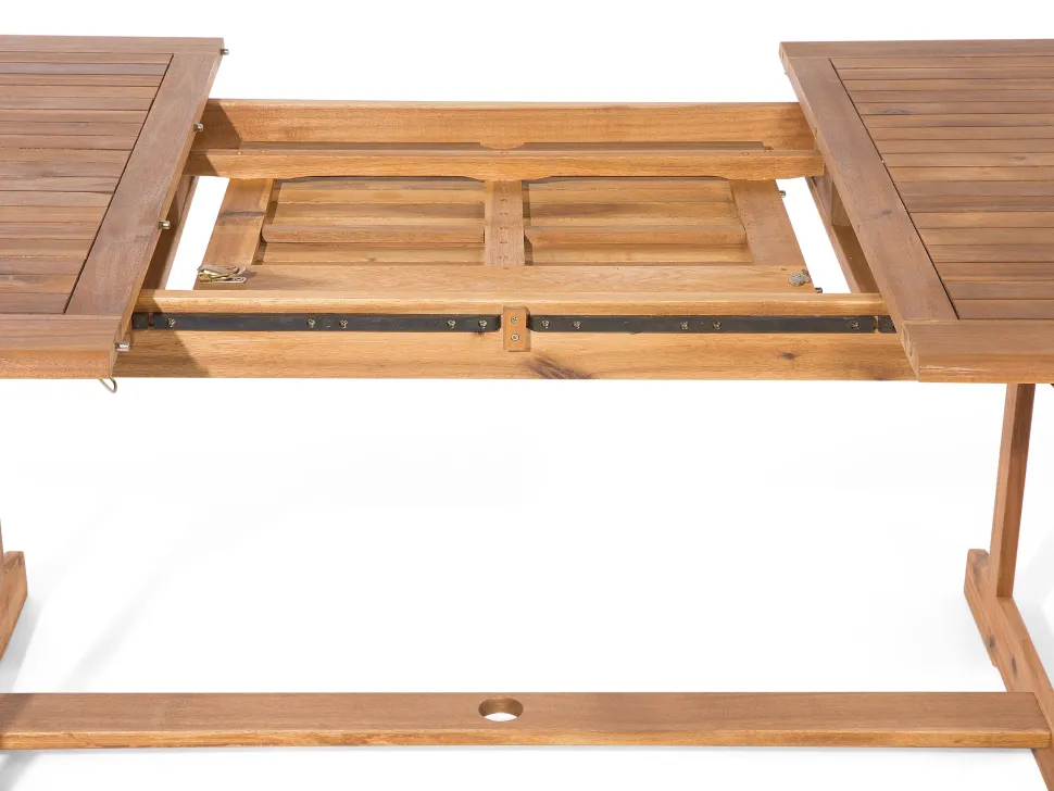 Gartenset Akazienholz Hellbraun 8-Sitzer Auflagen Grau-Beige Sonnenschirm Maui