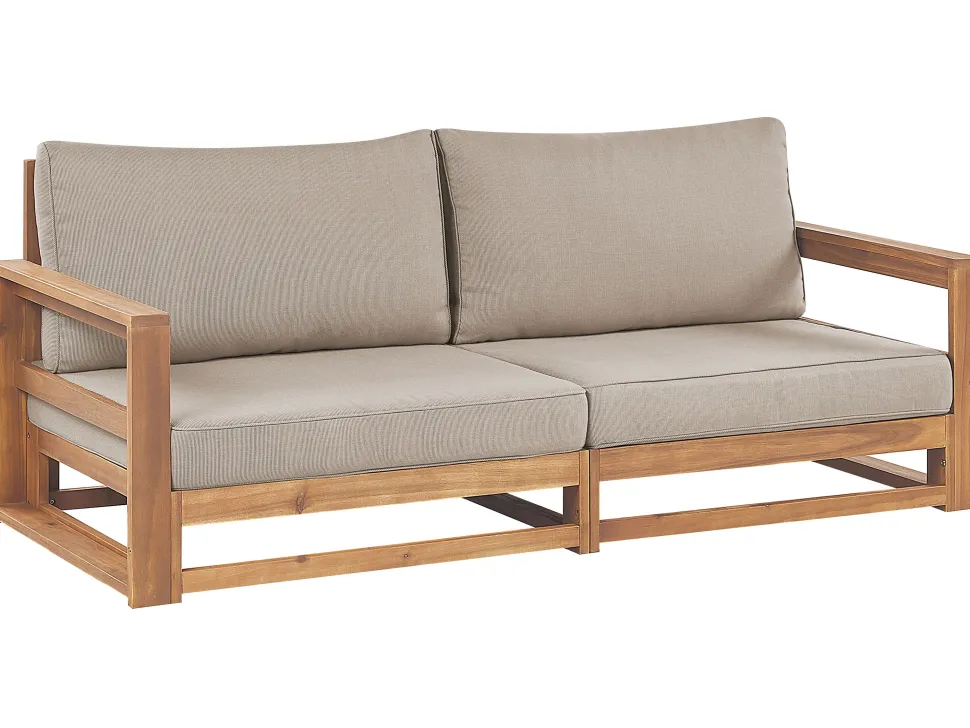 Gartensofa Akazienholz Hellbraun 2-Sitzer Auflagen Taupe Timor Ii