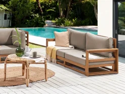 Gartensofa Akazienholz Hellbraun 2-Sitzer Auflagen Taupe Timor Ii
