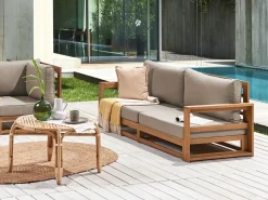 Gartensofa Akazienholz Hellbraun 2-Sitzer Auflagen Taupe Timor Ii