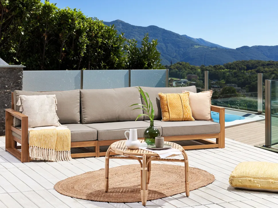 Gartensofa Akazienholz Hellbraun 3-Sitzer Auflagen Taupe Timor Ii