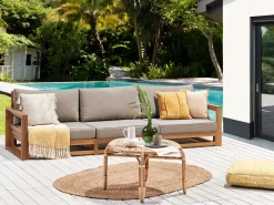 Gartensofa Akazienholz Hellbraun 3-Sitzer Auflagen Taupe Timor Ii