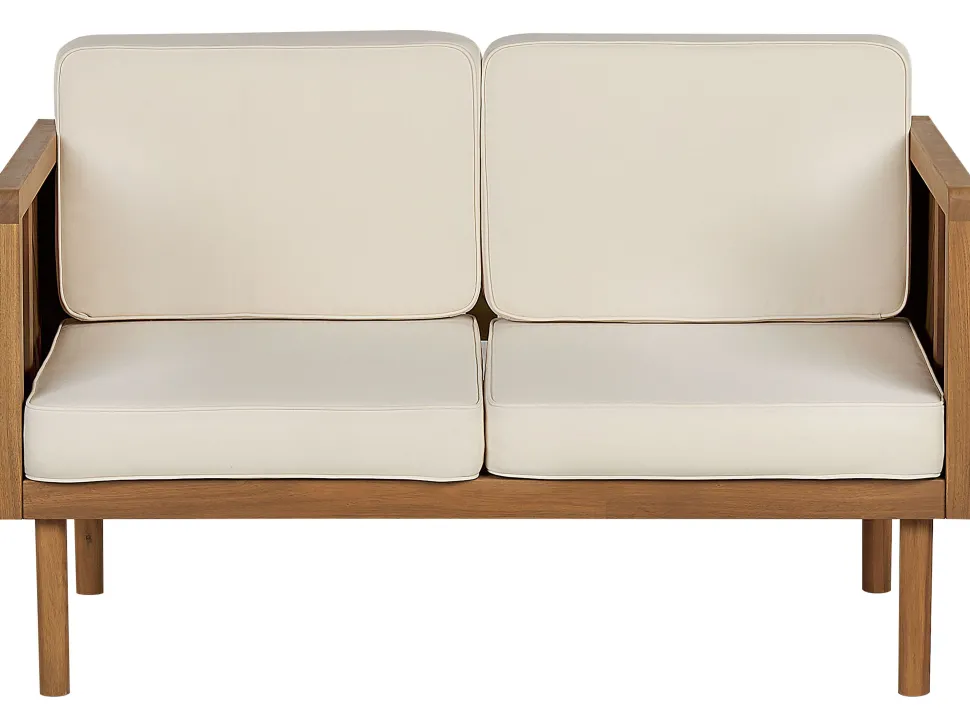 Gartensofa Akazienholz Hellbraun 2-Sitzer Auflagen Creme Baratti