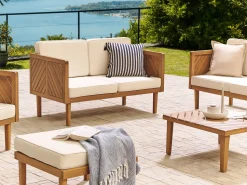Gartensofa Akazienholz Hellbraun 2-Sitzer Auflagen Creme Baratti