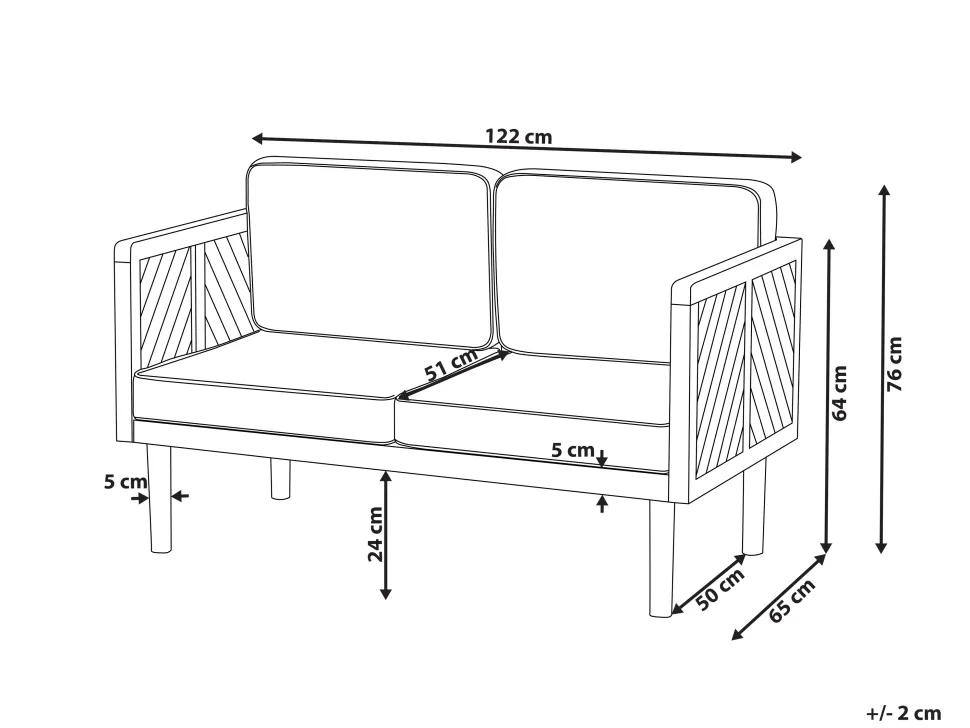 Gartensofa Akazienholz Hellbraun 2-Sitzer Auflagen Creme Baratti