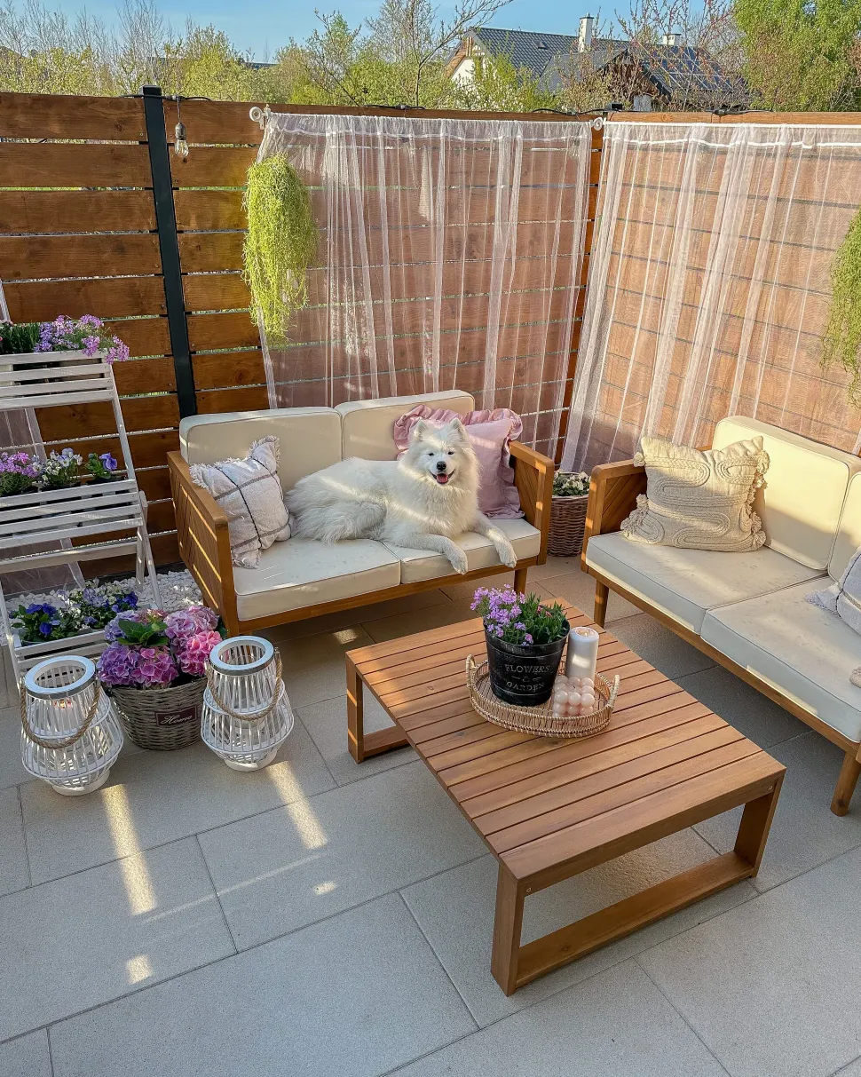 Gartensofa Akazienholz Hellbraun 2-Sitzer Auflagen Creme Baratti