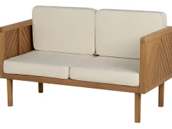 Gartensofa Akazienholz Hellbraun 2-Sitzer Auflagen Creme Baratti