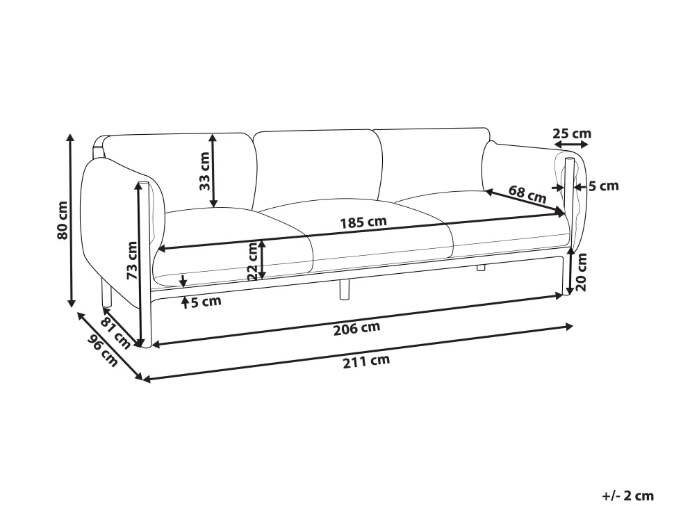 Gartensofa Aluminium Hellgrau / Schwarz 3-Sitzer Esperia