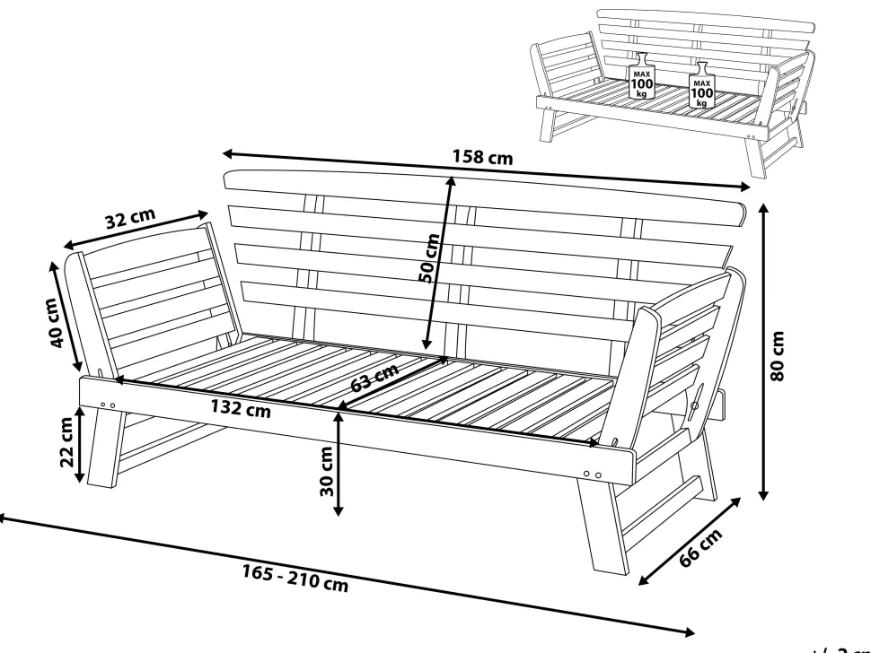 Gartensofa Eukalyptusholz Dunkelbraun 210 Cm Verstellbare Armlehnen Portici