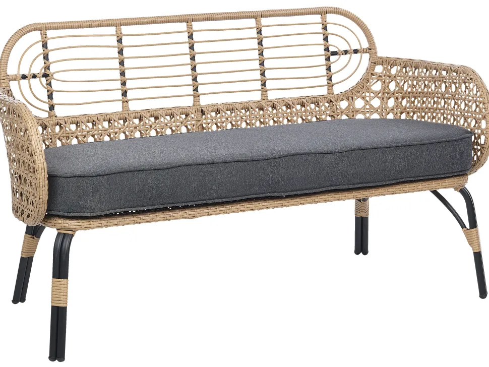 Gartensofa Rattan Naturlich 2-Sitzer 122 Cm Auflage Graphitgrau Pratello