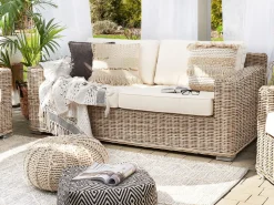 Gartensofa Rattan Naturlich 2-Sitzer Auflagen Cremeweis Ardea