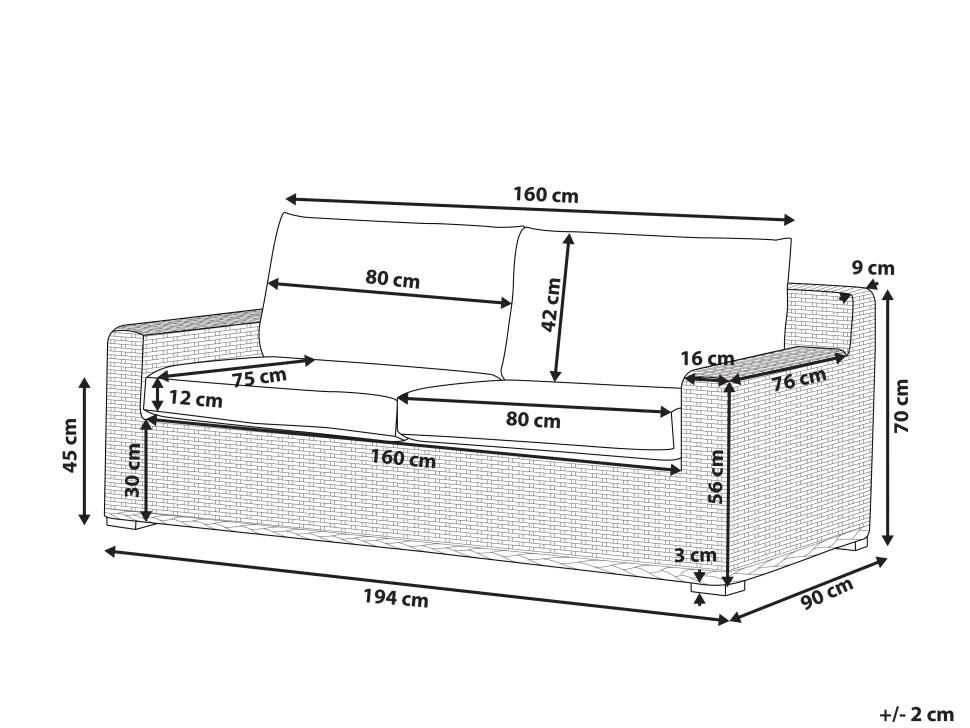 Gartensofa Rattan Naturlich 2-Sitzer Auflagen Cremeweis Ardea