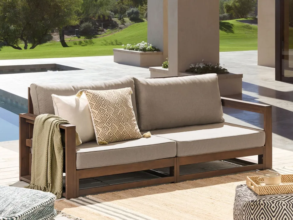 Gartensofa Zertifiziertes Holz Dunkelbraun 2-Sitzer Modular Auflagen Taupe Timor Ii