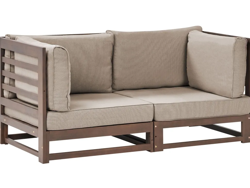 Gartensofa Zertifiziertes Akazienholz Dunkelbraun 2-Sitzer Auflagen Taupe Trani