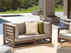 Gartensofa Zertifiziertes Akazienholz Dunkelbraun 2-Sitzer Auflagen Taupe Trani