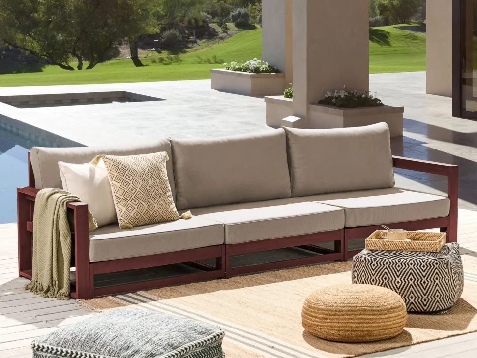 Gartensofa Zertifiziertes Akazienholz Mahagonibraun 3-Sitzer Auflagen Taupe Timor Ii