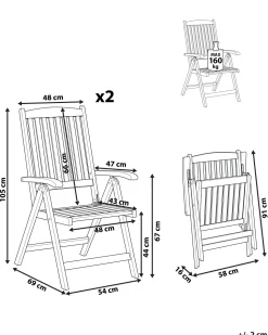 Gartenstuhl Akazienholz Dunkelbraun Verstellbar 2Er Set Toscana