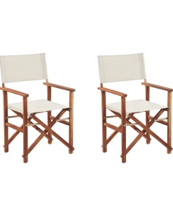 Gartenstuhl Akazienholz Dunkelbraun 2Er Set Auflagen Cremeweis Cine