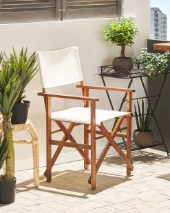 Gartenstuhl Akazienholz Dunkelbraun 2Er Set Auflagen Cremeweis Cine