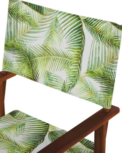Gartenstuhl Akazienholz Dunkelbraun Textil Grau / Hellgrun Palmenmotiv 2Er Set Cine