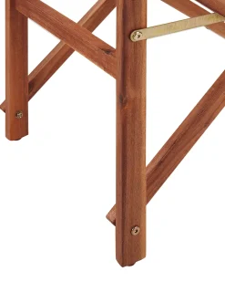Gartenstuhl Akazienholz Dunkelbraun Textil Grau / Hellgrun Palmenmotiv 2Er Set Cine