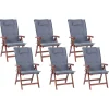 Gartenstuhl Akazienholz Dunkelbraun 6Er Set Auflagen Blau Toscana