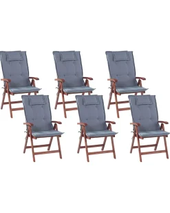 Gartenstuhl Akazienholz Dunkelbraun 6Er Set Auflagen Blau Toscana