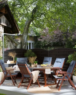 Gartenstuhl Akazienholz Dunkelbraun 6Er Set Auflagen Blau Toscana