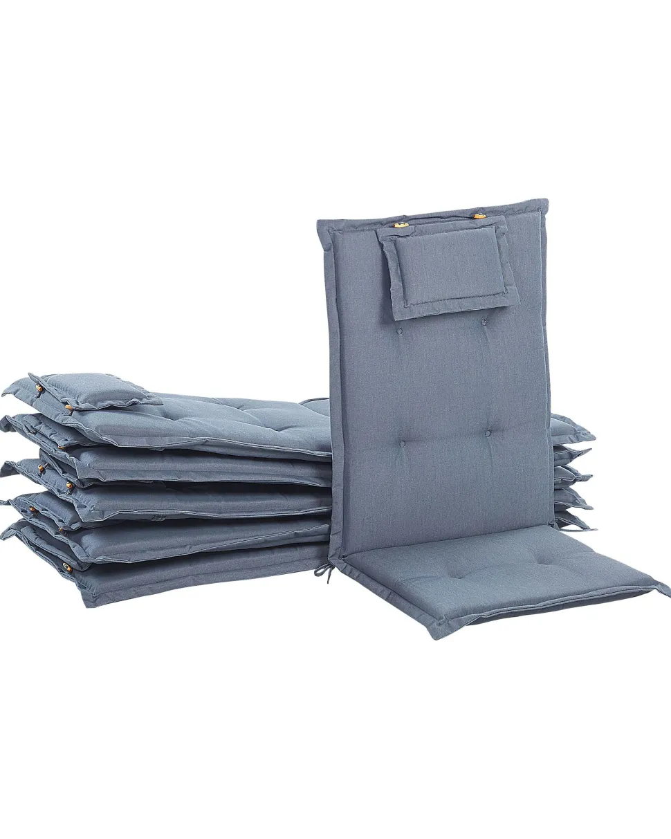Gartenstuhl Akazienholz Dunkelbraun 6Er Set Auflagen Blau Toscana