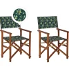 Gartenstuhl Akazienholz Dunkelbraun Textil Cremeweis / Dunkelgrun Olivenmuster 2Er Set Cine