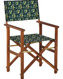 Gartenstuhl Akazienholz Dunkelbraun Textil Cremeweis / Dunkelgrun Olivenmuster 2Er Set Cine
