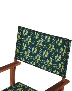 Gartenstuhl Akazienholz Dunkelbraun Textil Cremeweis / Dunkelgrun Olivenmuster 2Er Set Cine
