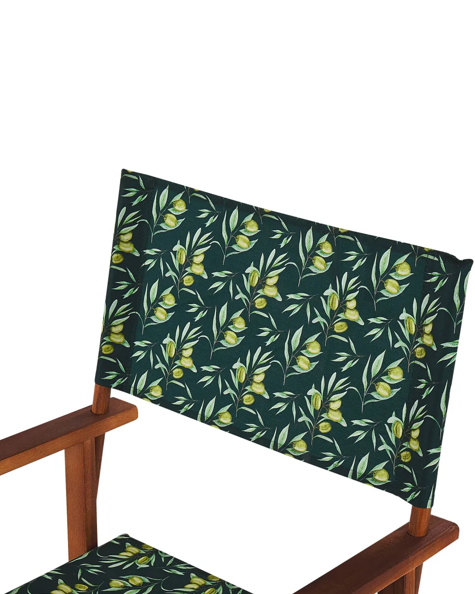 Gartenstuhl Akazienholz Dunkelbraun Textil Cremeweis / Dunkelgrun Olivenmuster 2Er Set Cine