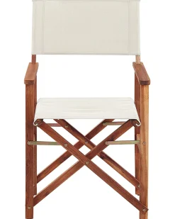 Gartenstuhl Akazienholz Dunkelbraun Textil Cremeweis / Dunkelgrun Olivenmuster 2Er Set Cine