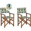 Gartenstuhl Akazienholz Dunkelbraun Textil Grau / Mehrfarbig Fleckenmuster 2Er Set Cine