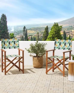 Gartenstuhl Akazienholz Dunkelbraun Textil Grau / Mehrfarbig Fleckenmuster 2Er Set Cine