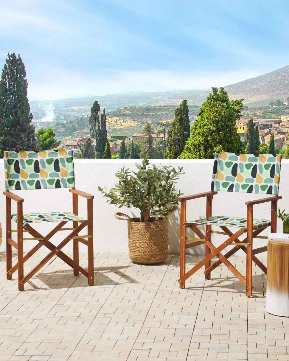 Gartenstuhl Akazienholz Dunkelbraun Textil Grau / Mehrfarbig Fleckenmuster 2Er Set Cine
